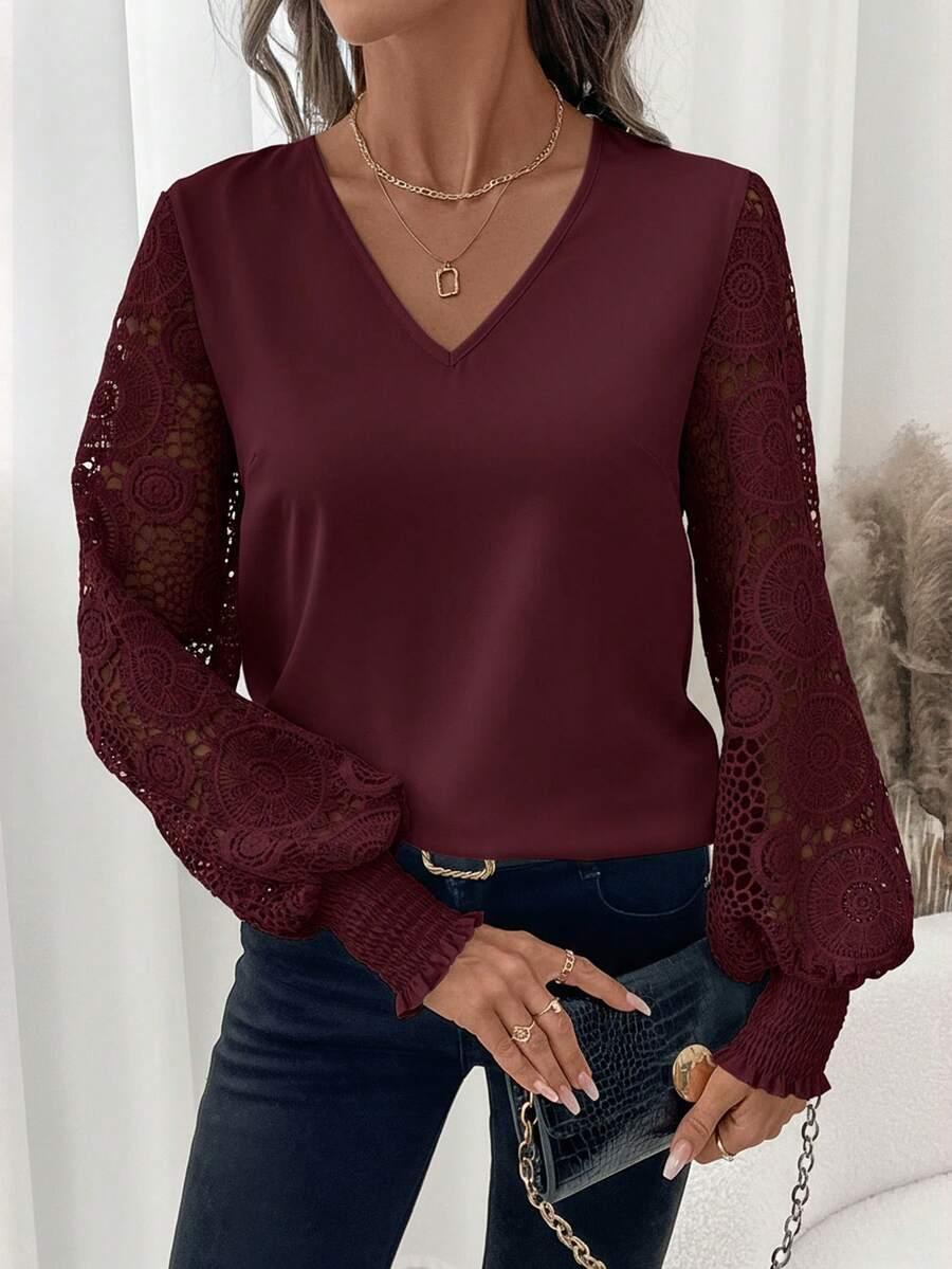 bordowa bluzka v neck 