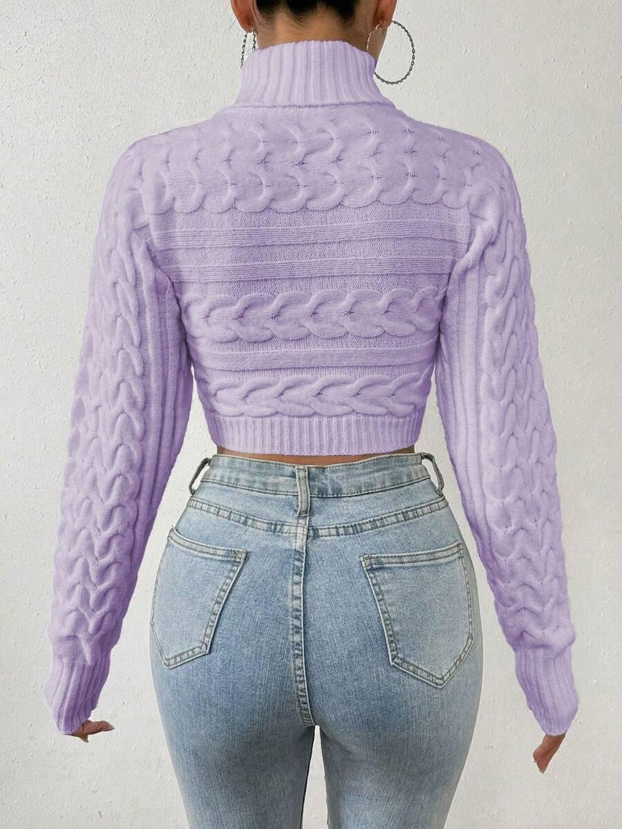 fioletowy krótki sweter golf splot