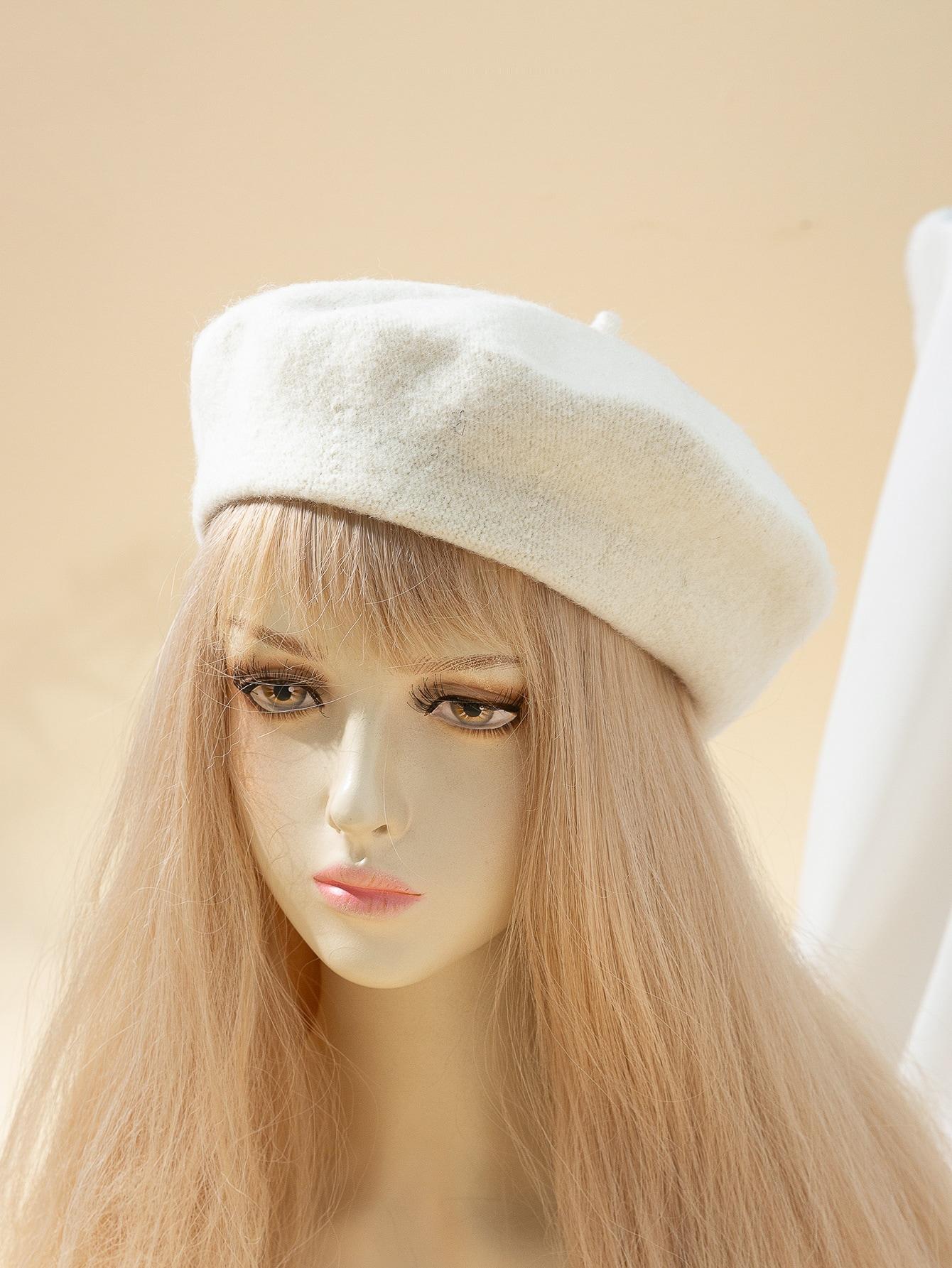 kremowy beret casual