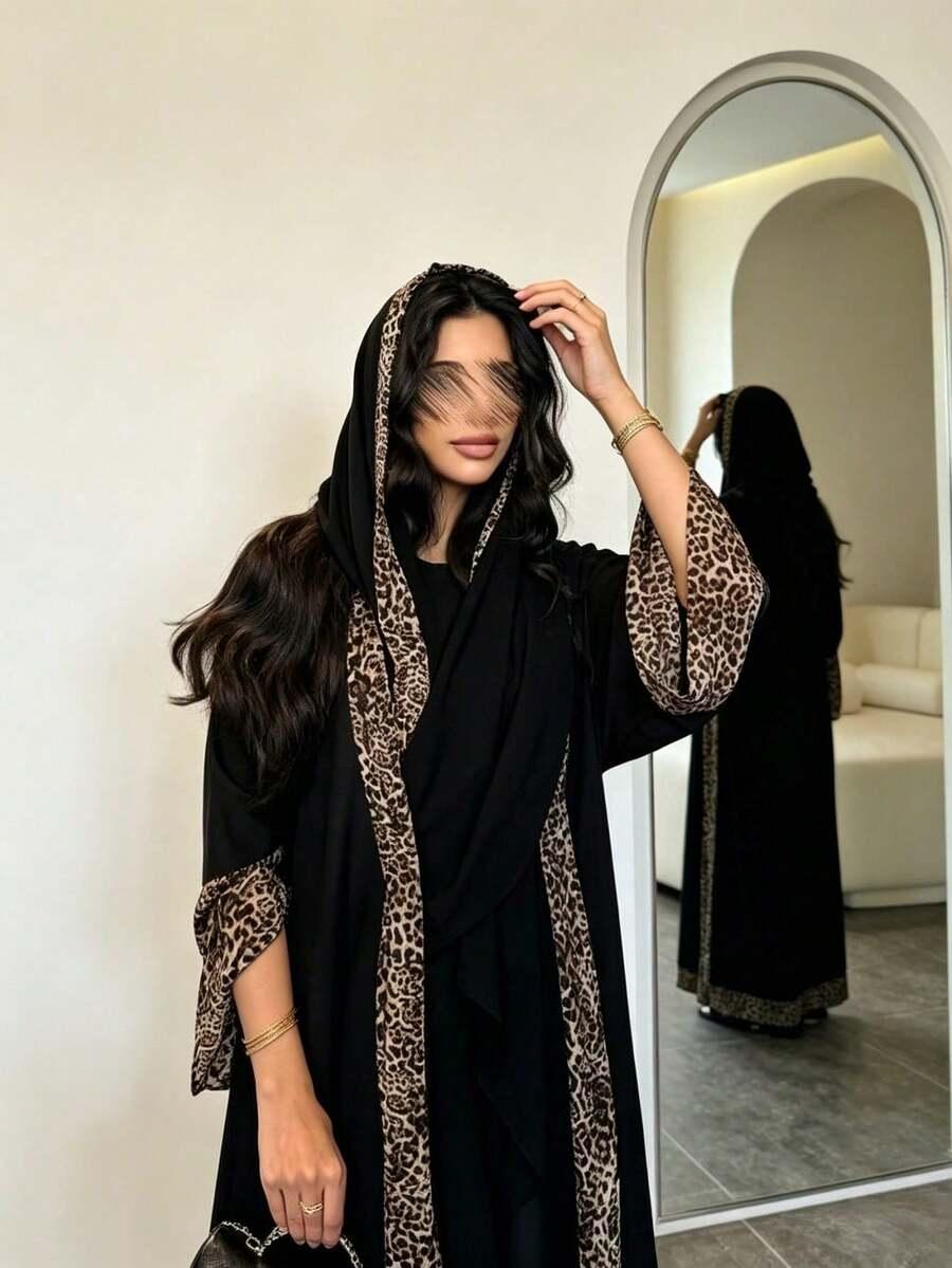 czarna narzutka wstawka animal print