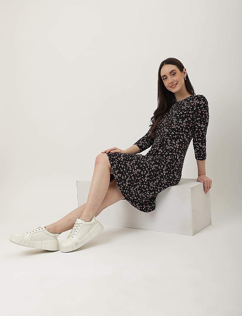 CZARNA SUKIENKA PRINT T42-6155K-Y4
