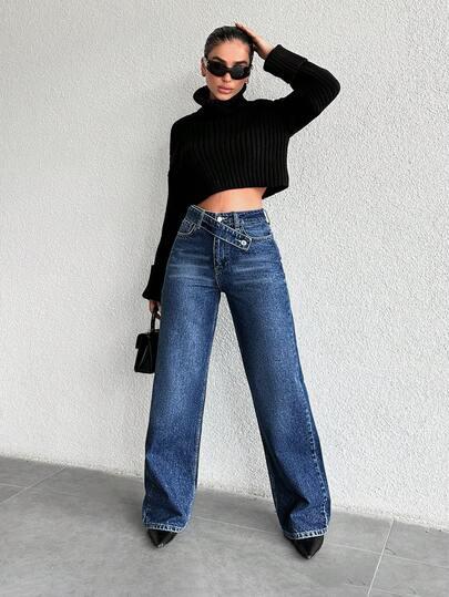 GRANATOWE SPODNIE JEANS