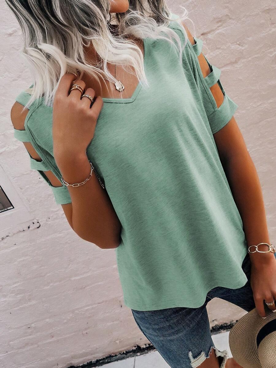 zielony t-shirt wycięcia 