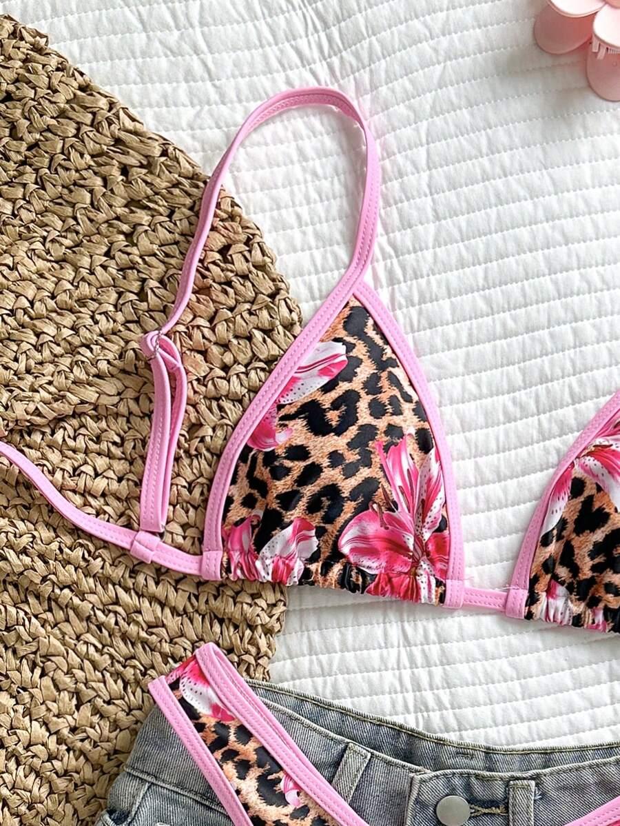 DWUCZĘŚCIOWY STRÓJ KĄPIELOWY ANIMAL PRINT KWIATY
