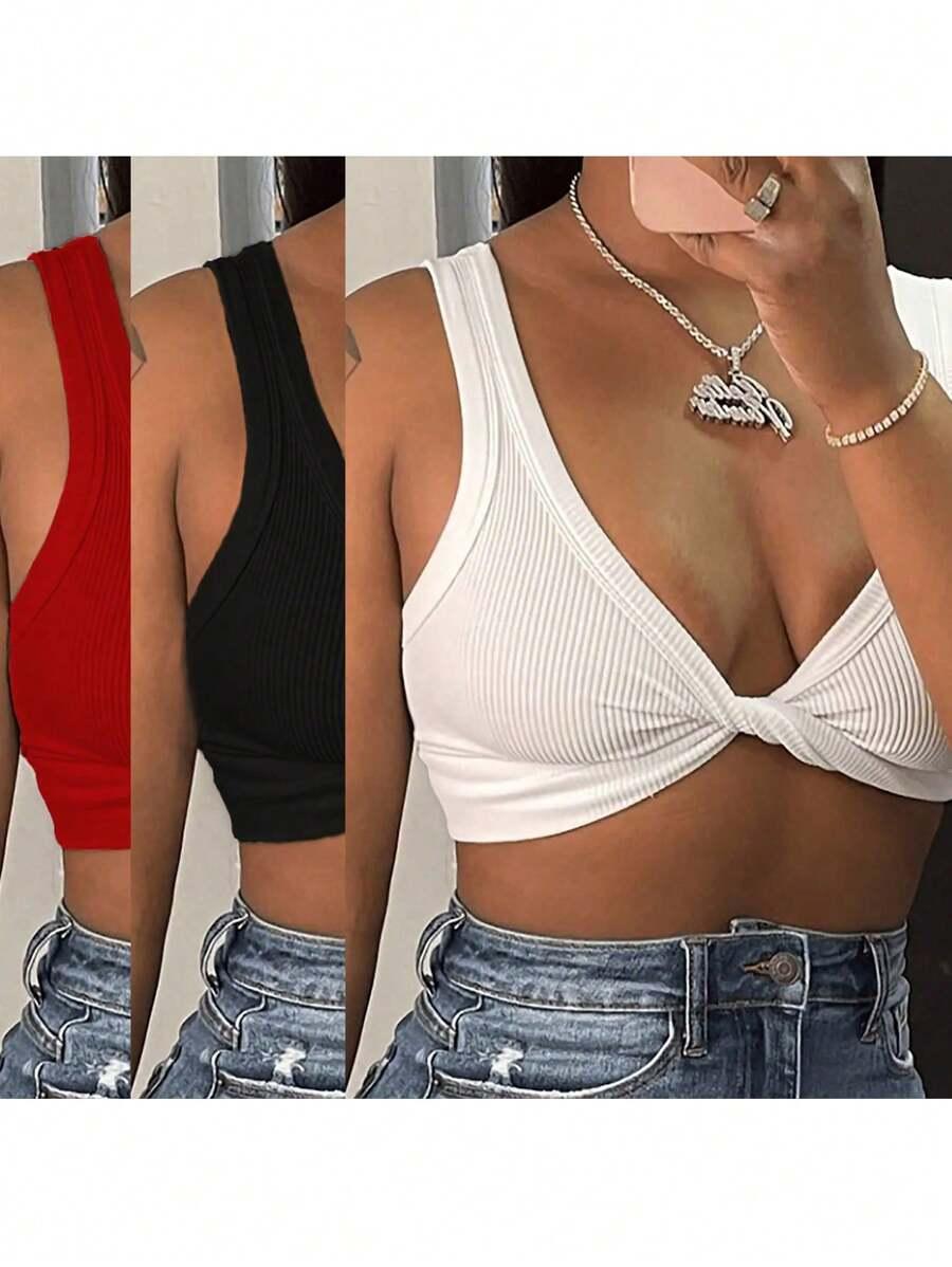czerwony crop top prążki