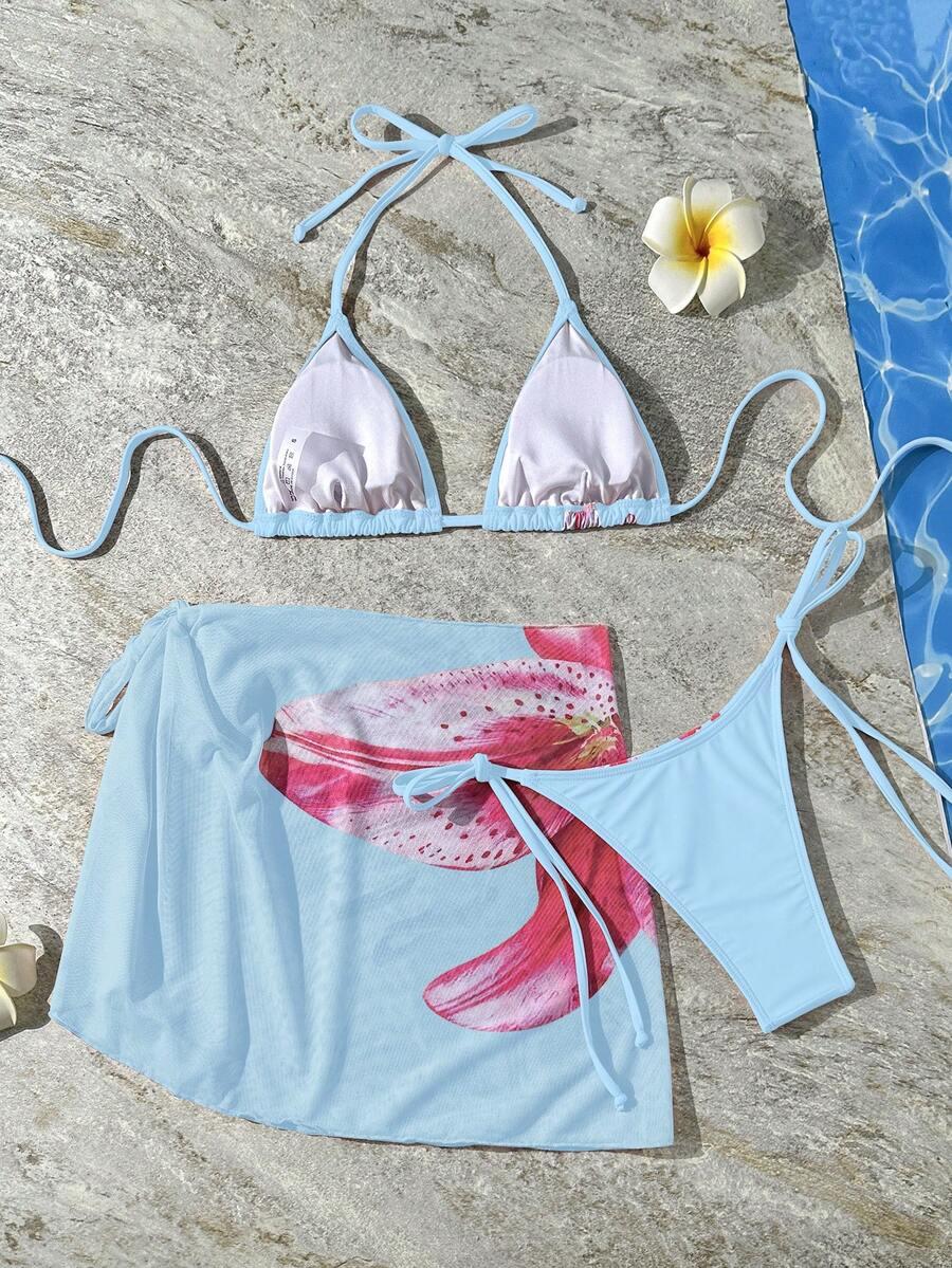 niebieski dół od bikini wiązanie kwiaty