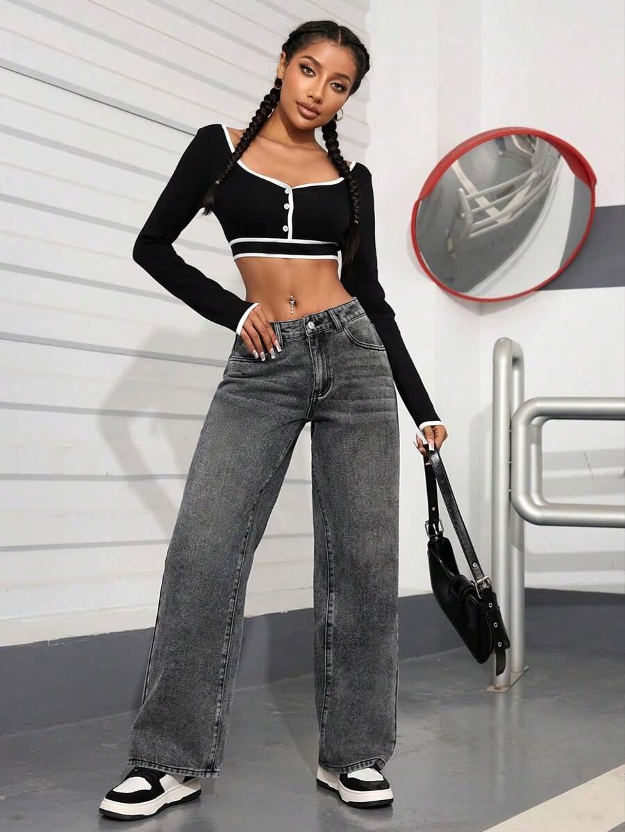 SZARE SPODNIE JEANS