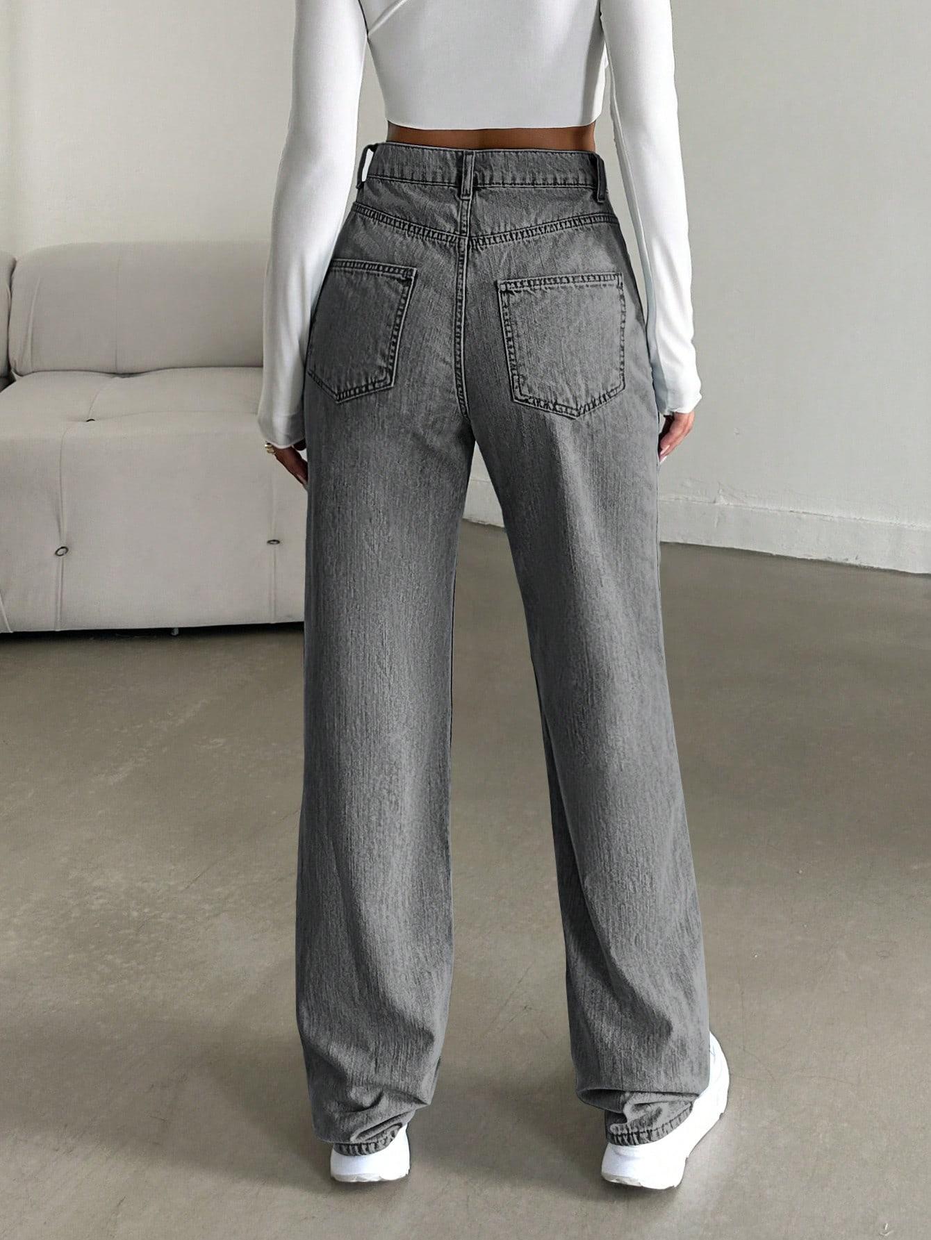 SZARE SPODNIE JEANS WYSOKI STAN