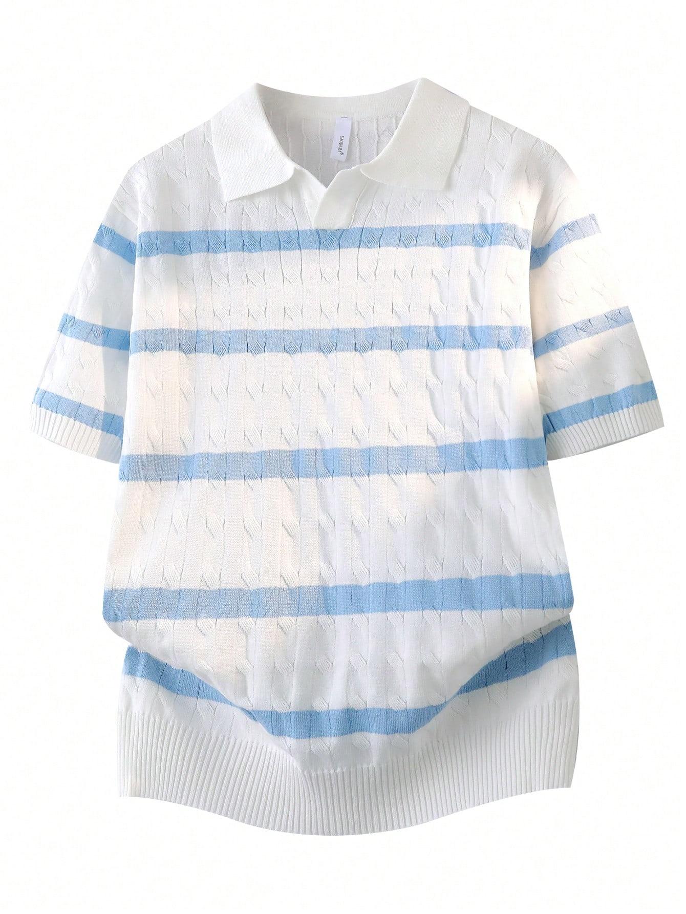 biały t-shirt paski kołnierzyk 