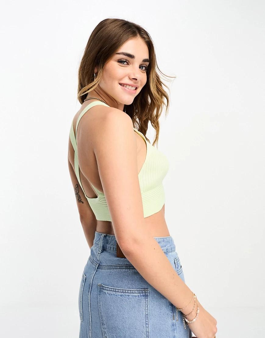 zielony crop top prążki cross