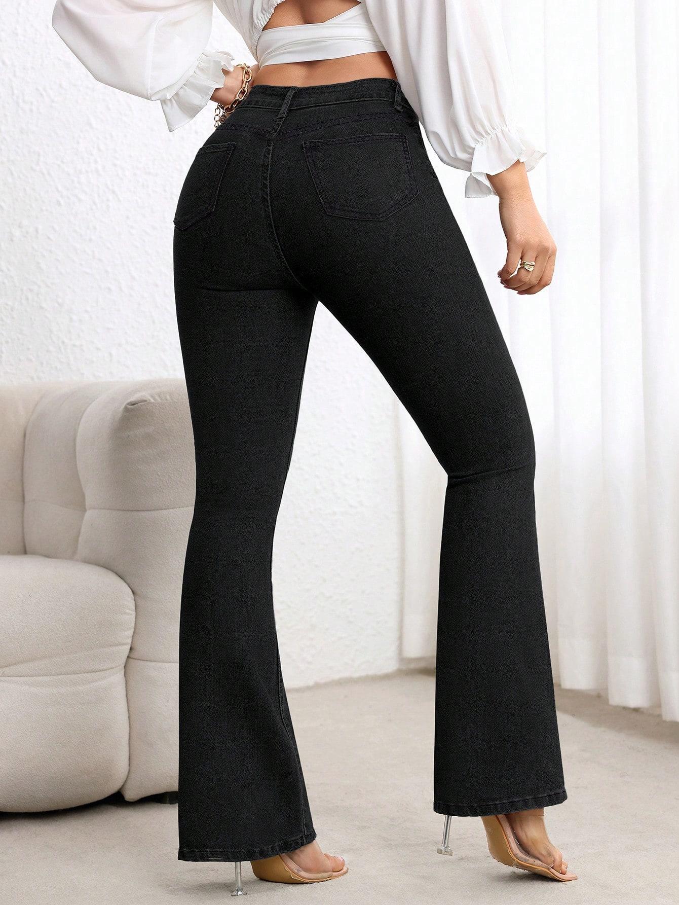 CZARNE SPODNIE JEANS DZWONY