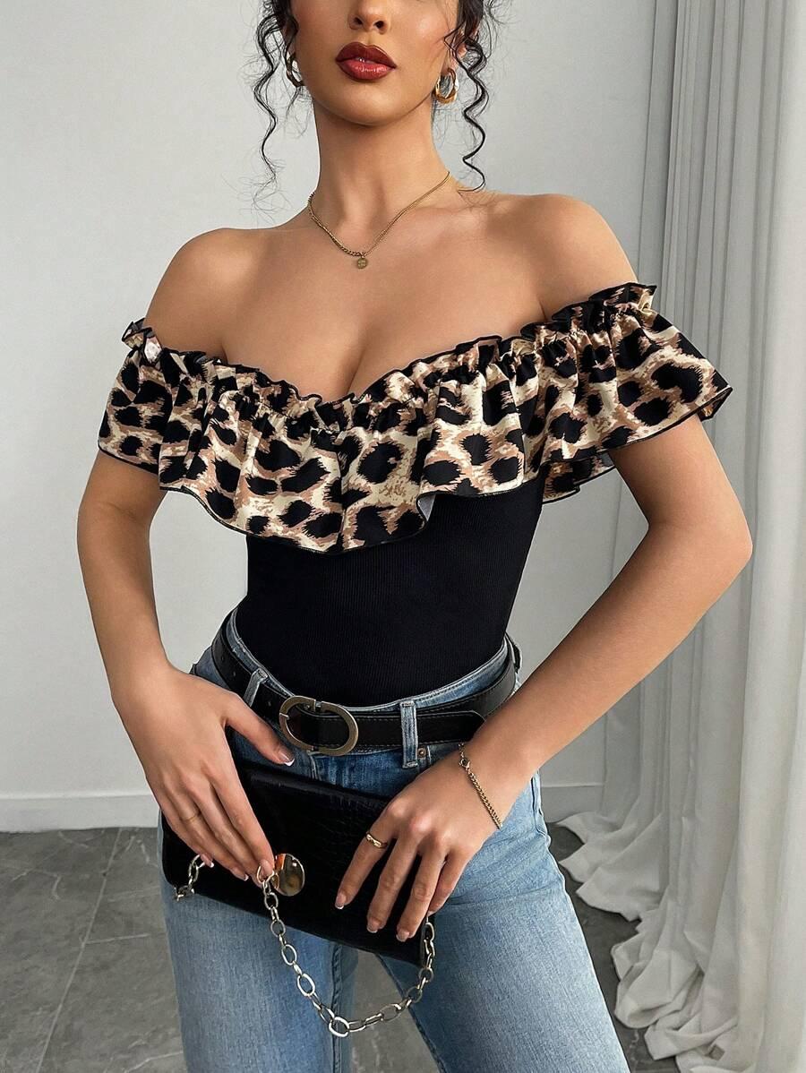 BLUZKA ODKRYTE RAMIONA ANIMAL PRINT
