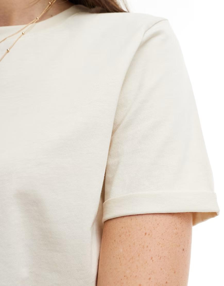 KREMOWY GŁADKI T-SHIRT