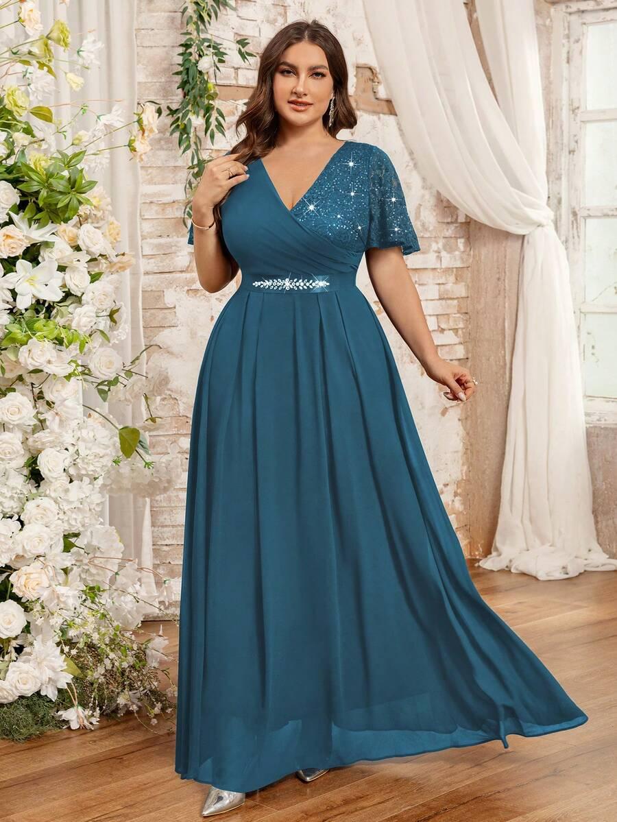 NIEBIESKA MAXI SUKIENKA ZDOBIENIE 