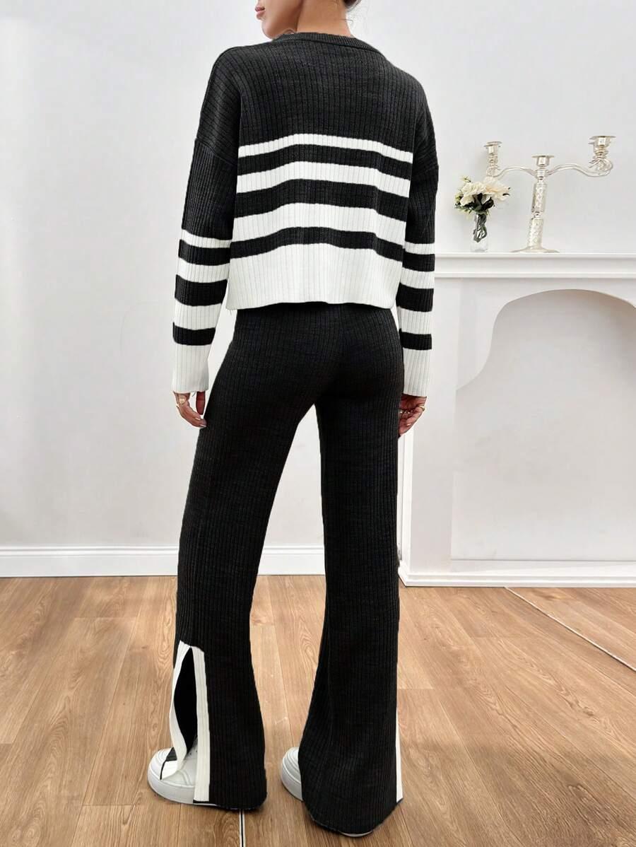 sweter spodnie komplet kontrast