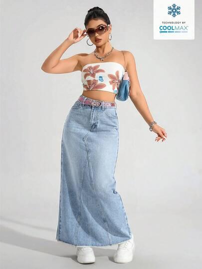 NIEBIESKA MAXI SPÓDNICA JEANS