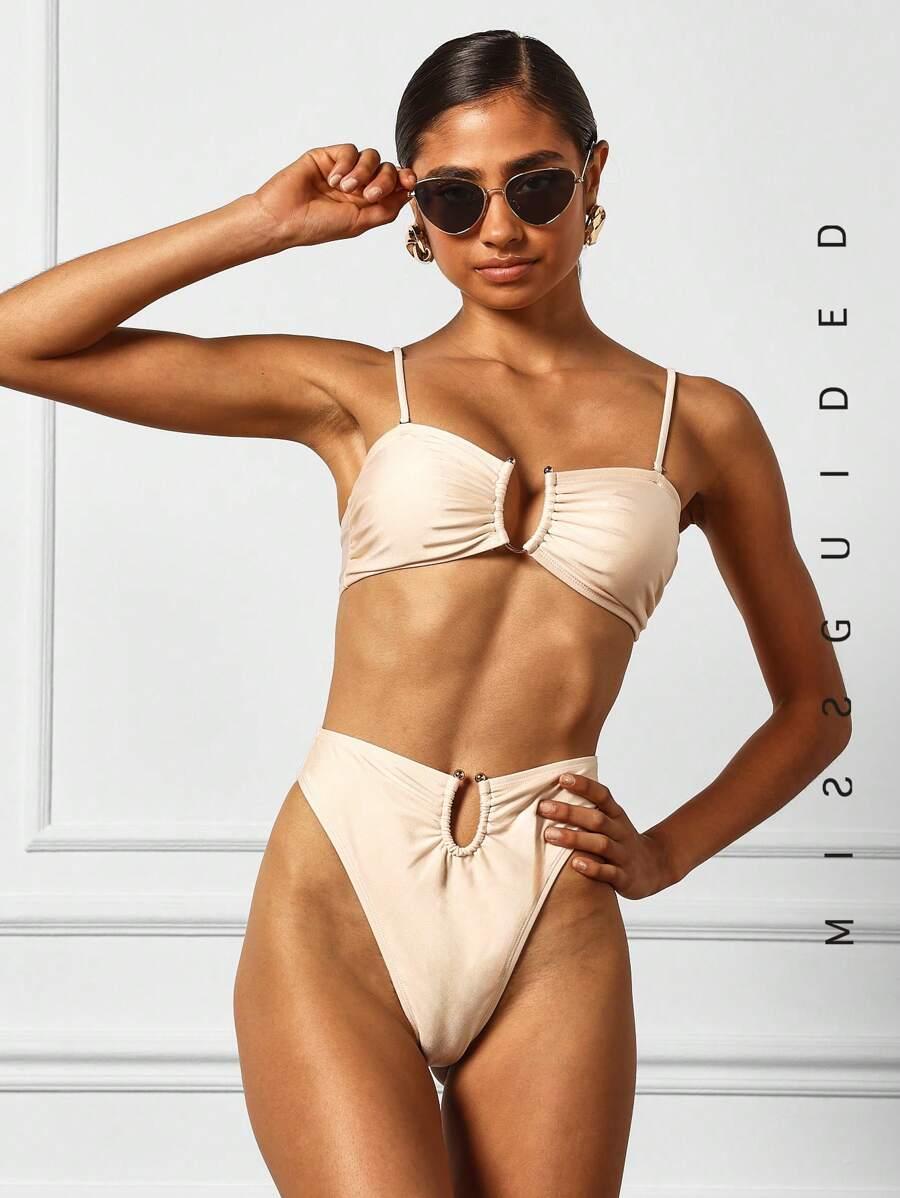 BEŻOWY DÓŁ OD BIKINI ZDOBIENIE
