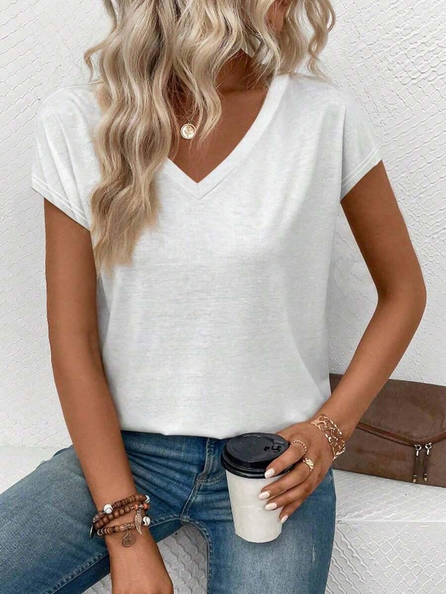BIAŁY T-SHIRT V-NECK