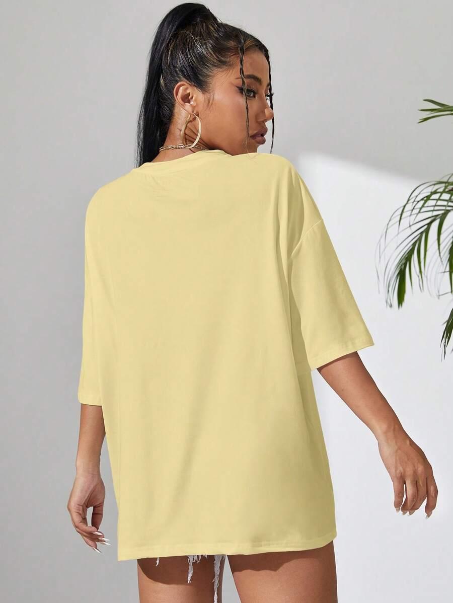 ŻÓŁTY T-SHIRT OKRĄGŁY DEKOLT 