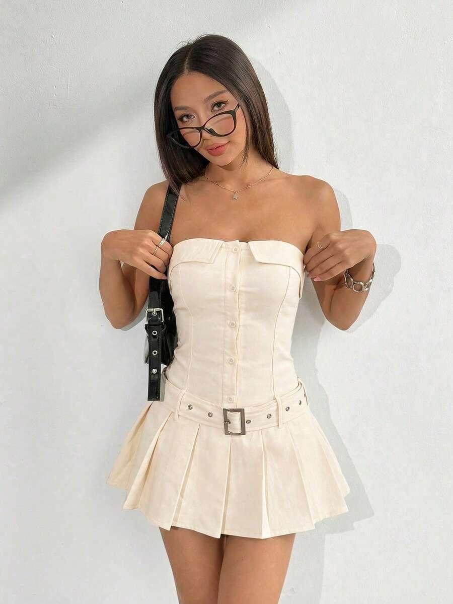BEŻOWA MINI SUKIENKA