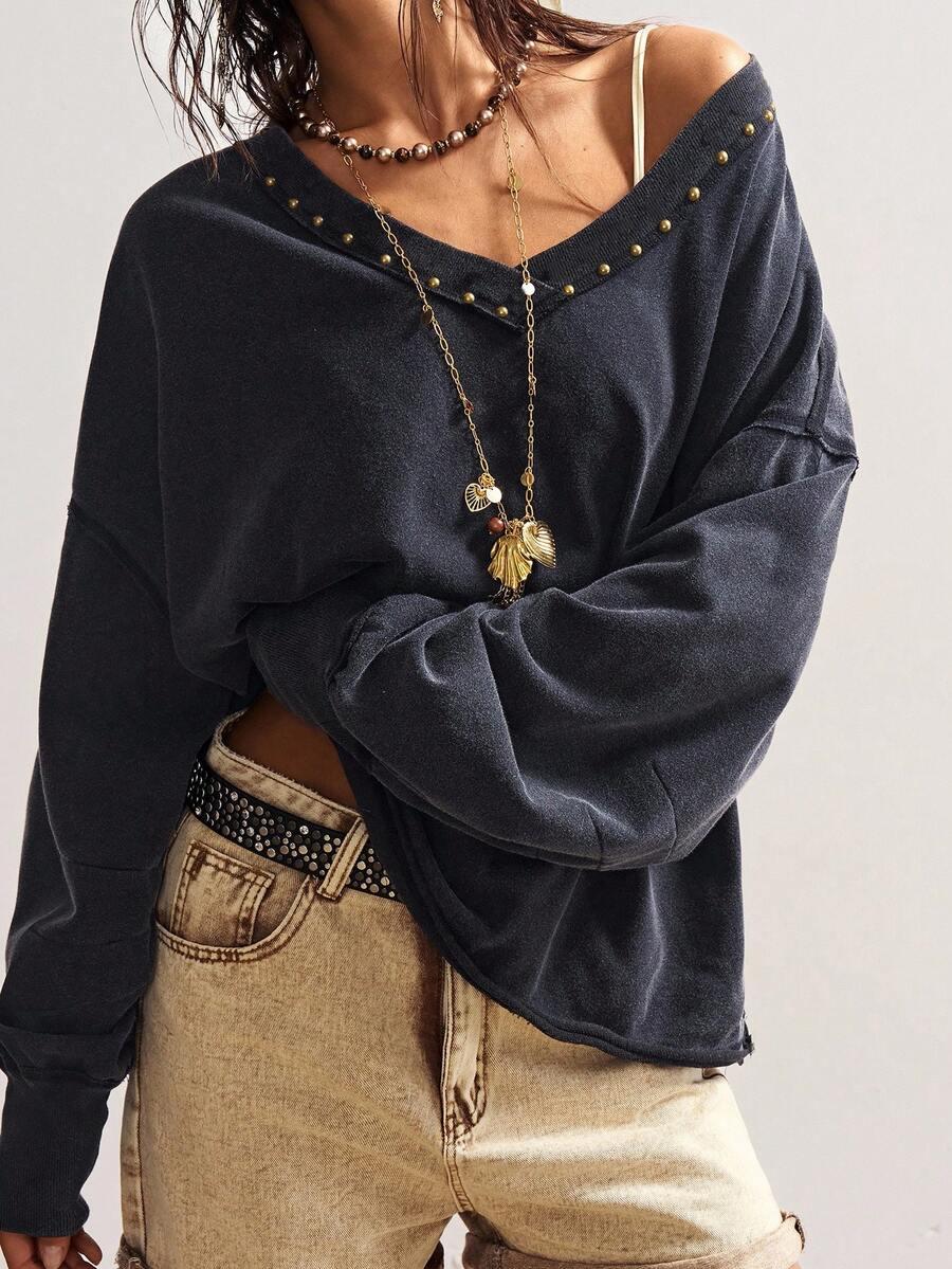 szara luźna bluzka v-neck