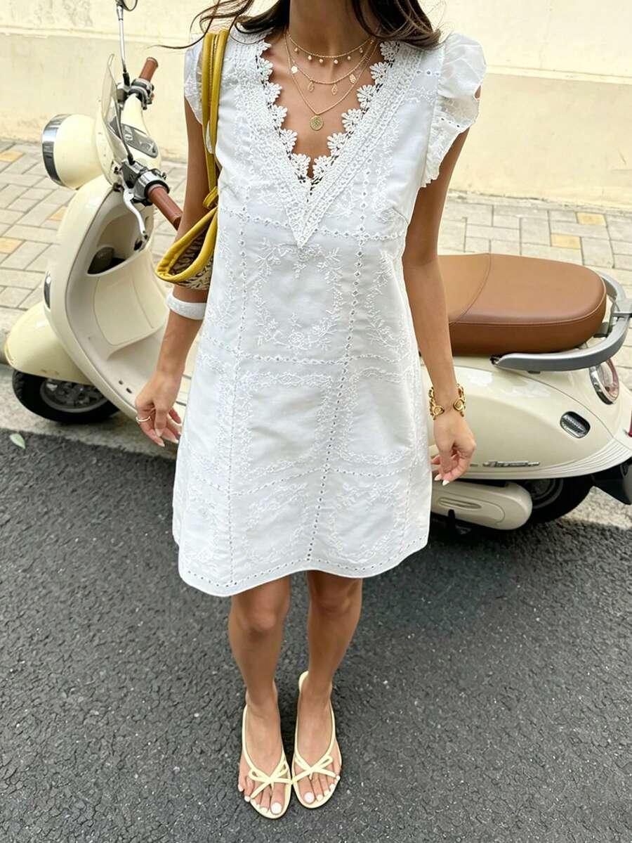 biała mini sukienka v-neck