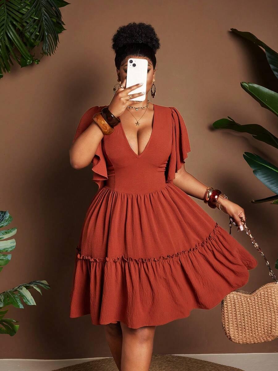 sukienka v-neck falbana