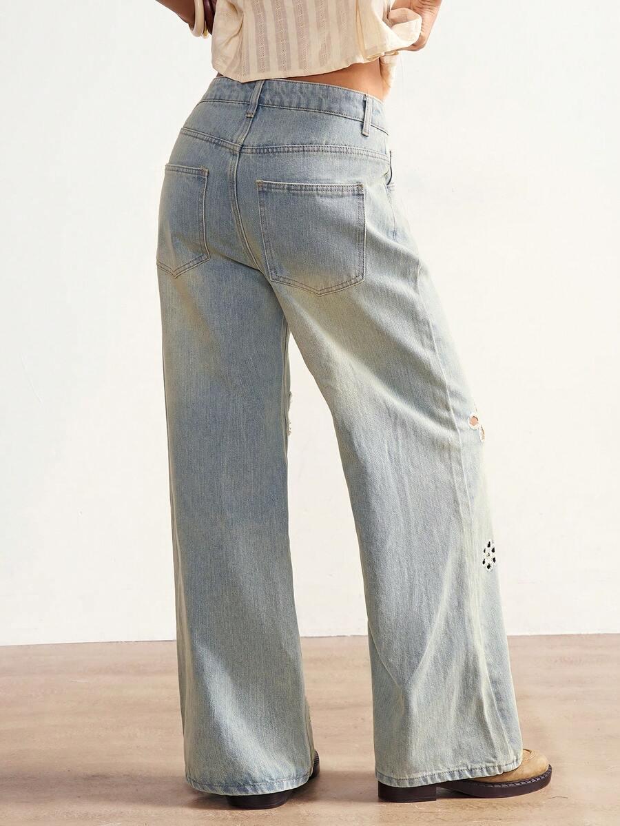 niebieskie jeansy kwiaty