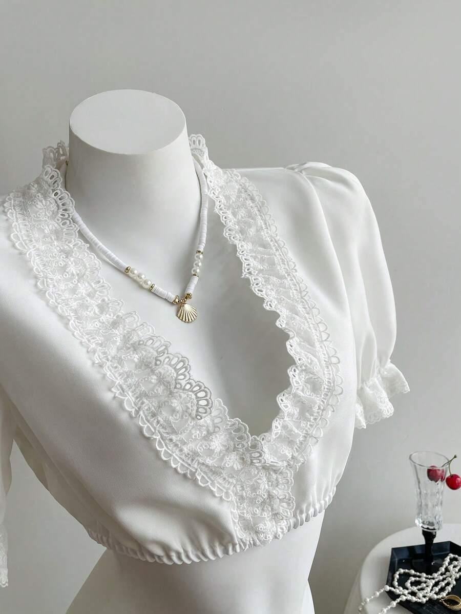 biały top v-neck