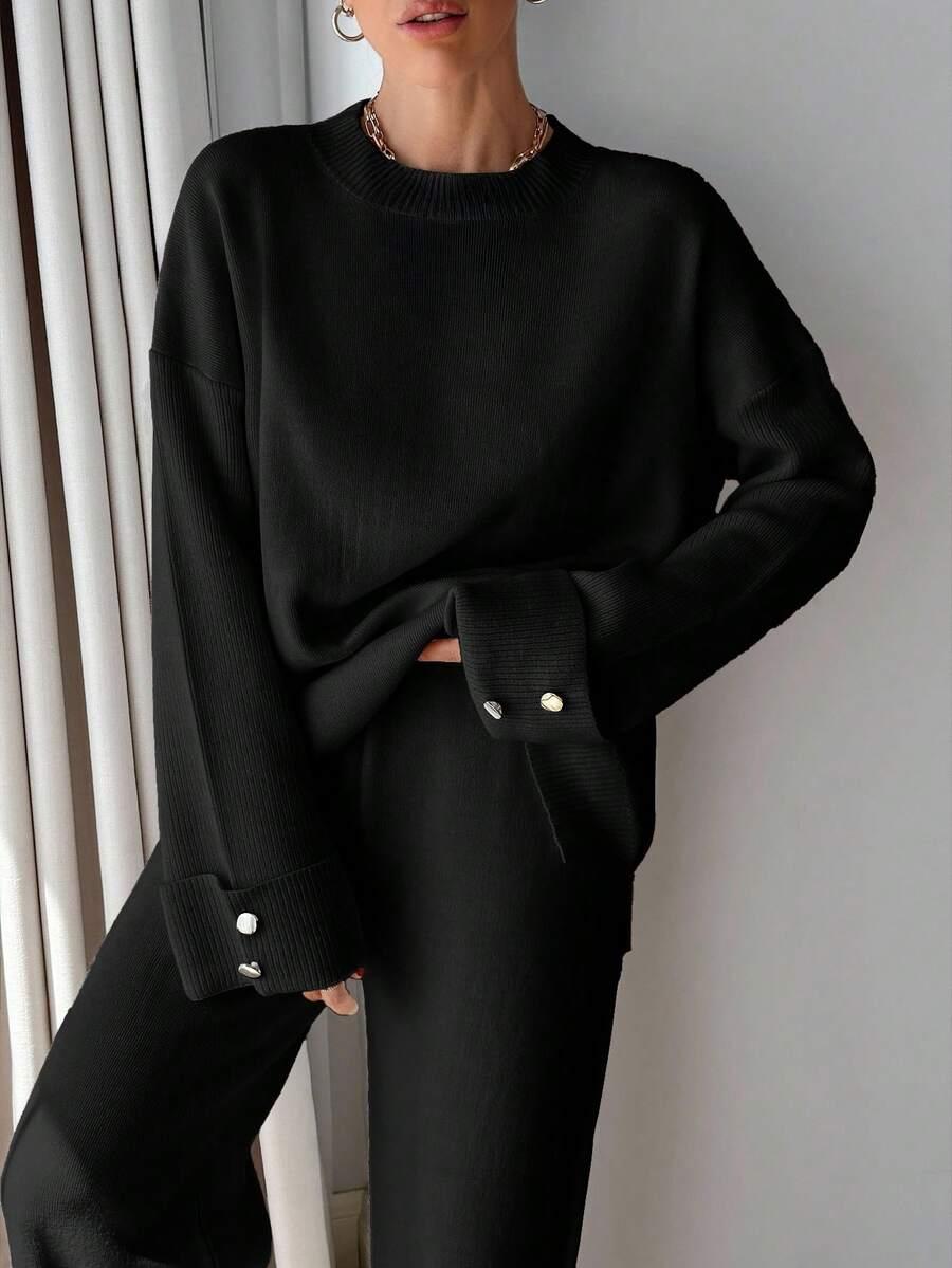 SWETER SPODNIE DZIANINOWY KOMPLET