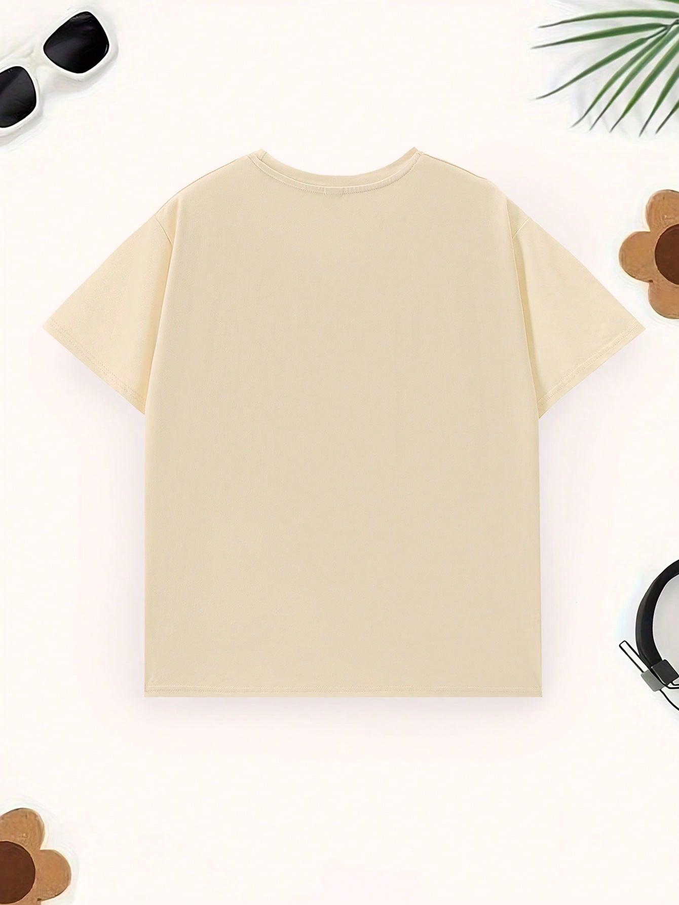 beżowy t-shirt okrągły dekolt