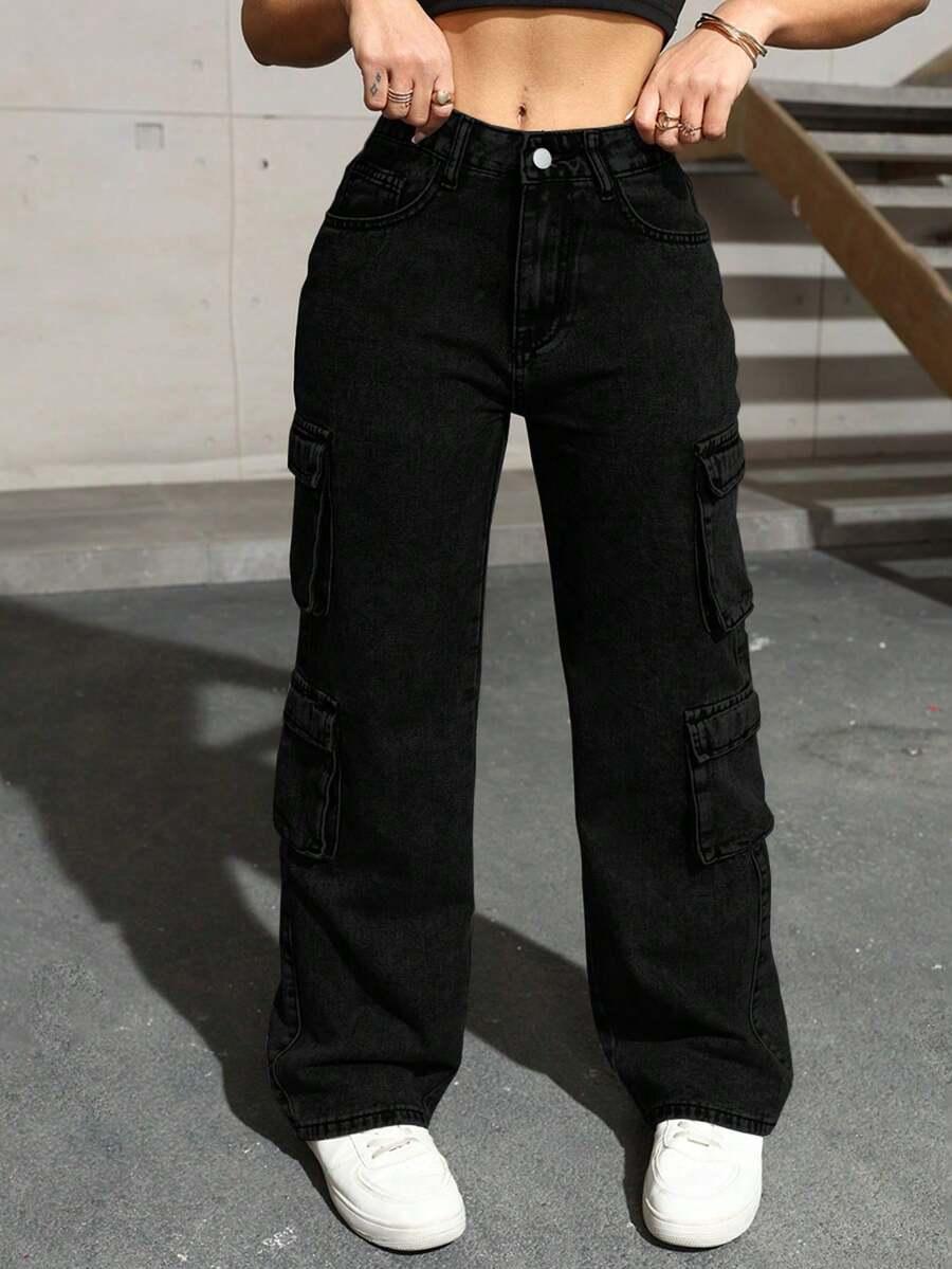 CZARNE SPODNIE JEANS KIESZENIE