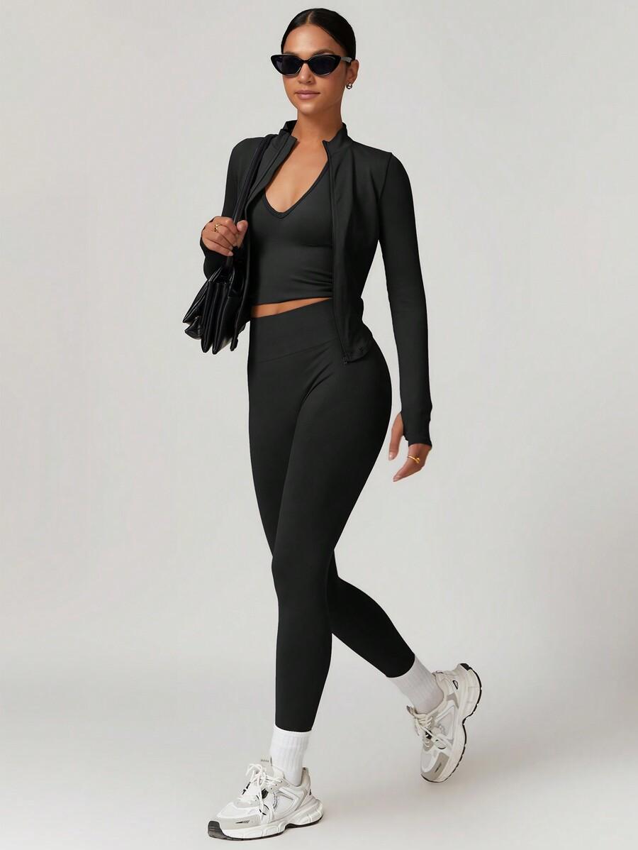 CZARNY KOMPLET BLUZA LEGGINSY 