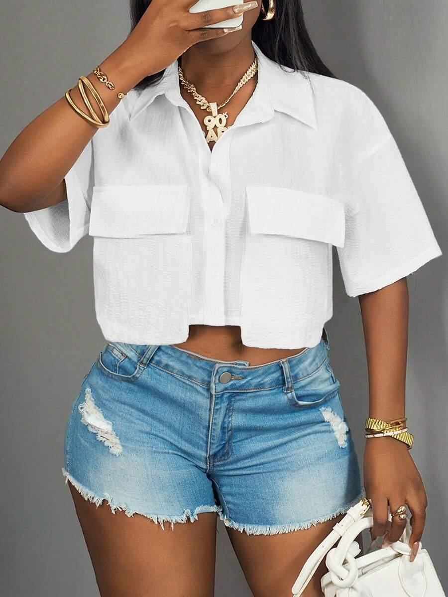 biała koszula crop top kieszenie
