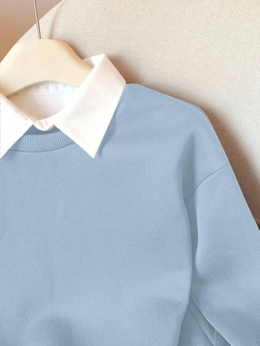 niebieska bluza łączenie kołnierzyk 