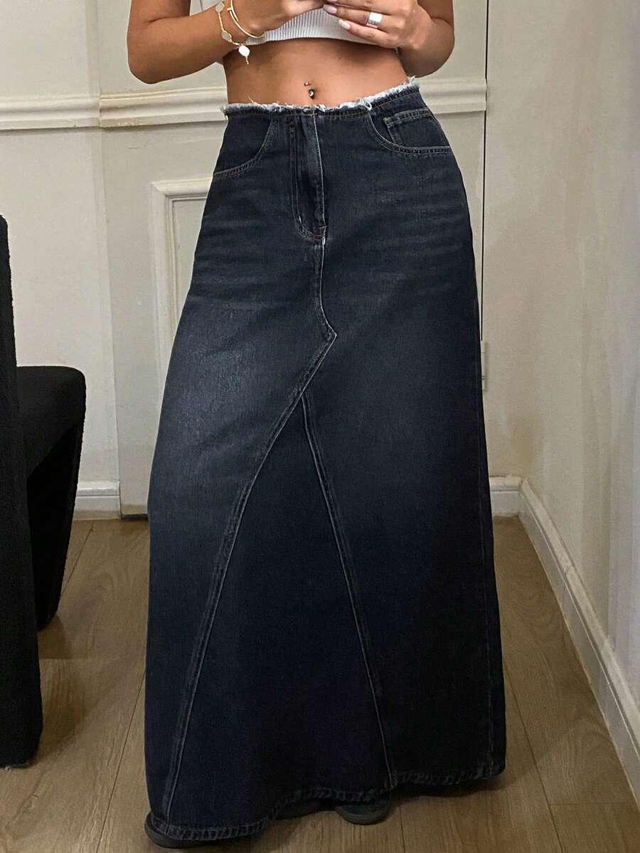 maxi spódnica jeans ripped