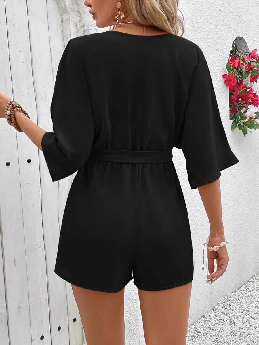 CZARNY KOMBINEZON V-NECK 