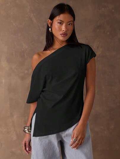CZARNY TOP ASYMETRIA 