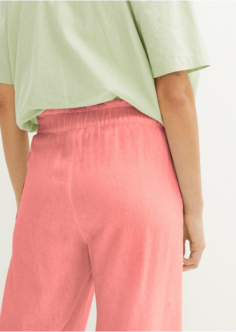 SPODNIE LNIANE Z GUMĄ W PASIE
