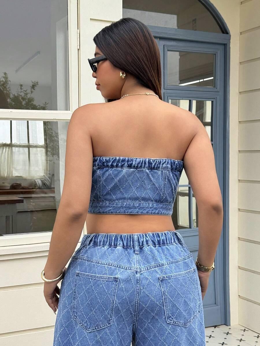 niebieski jeansowy top