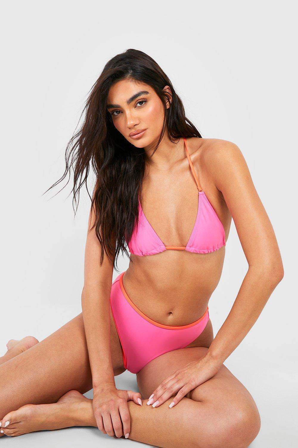 różowy strój kąpielowy bikini komplet wiązanie