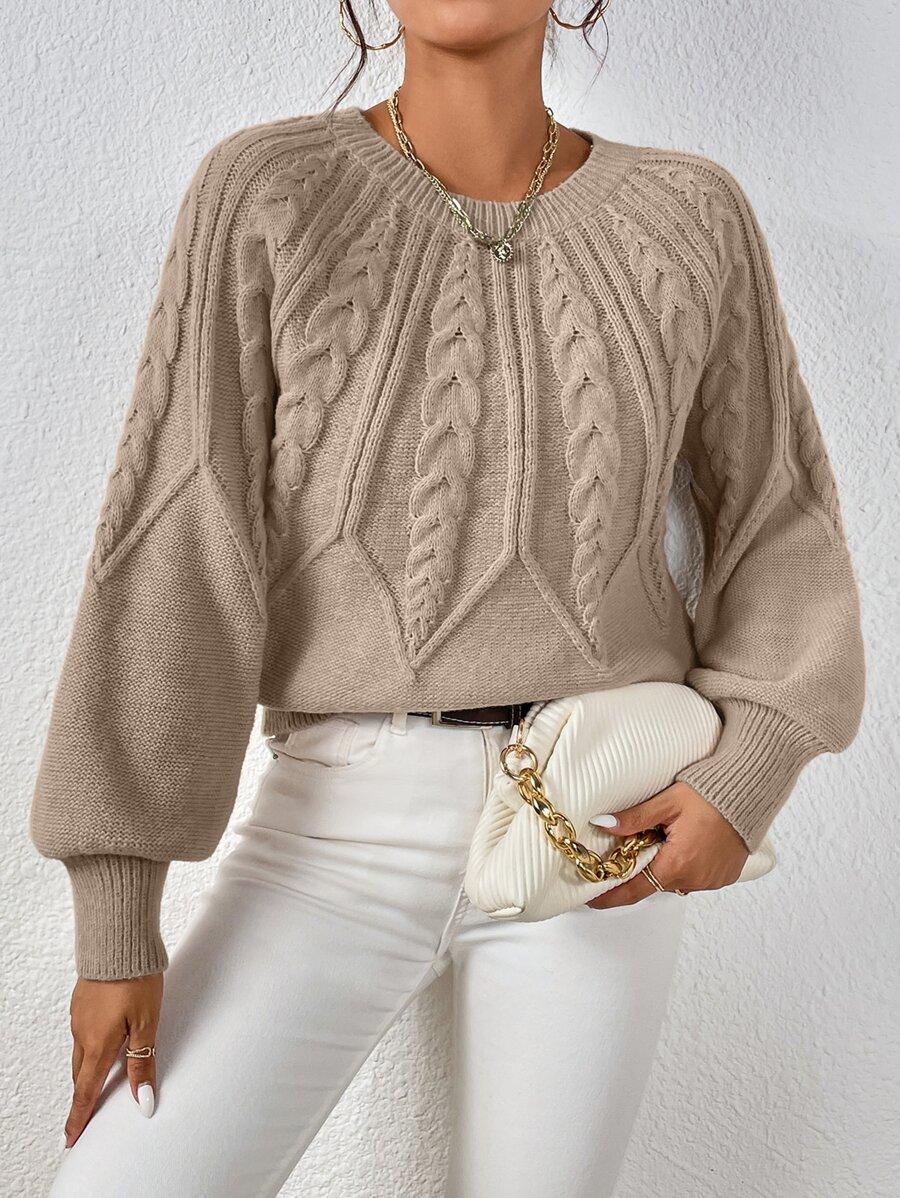 BEŻOWY SWETER OKRĄGŁY DEKOLT