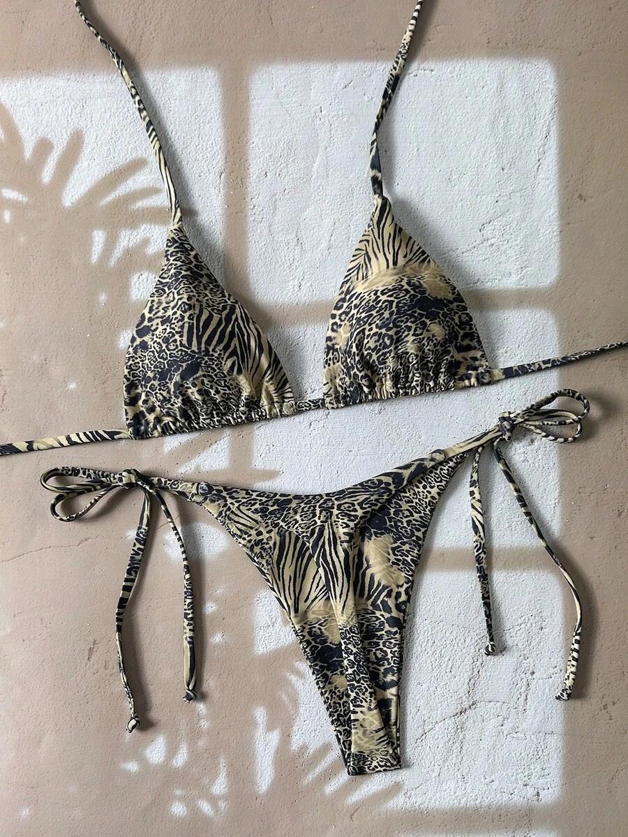 dwuczęściowy strój kąpielowy animal print