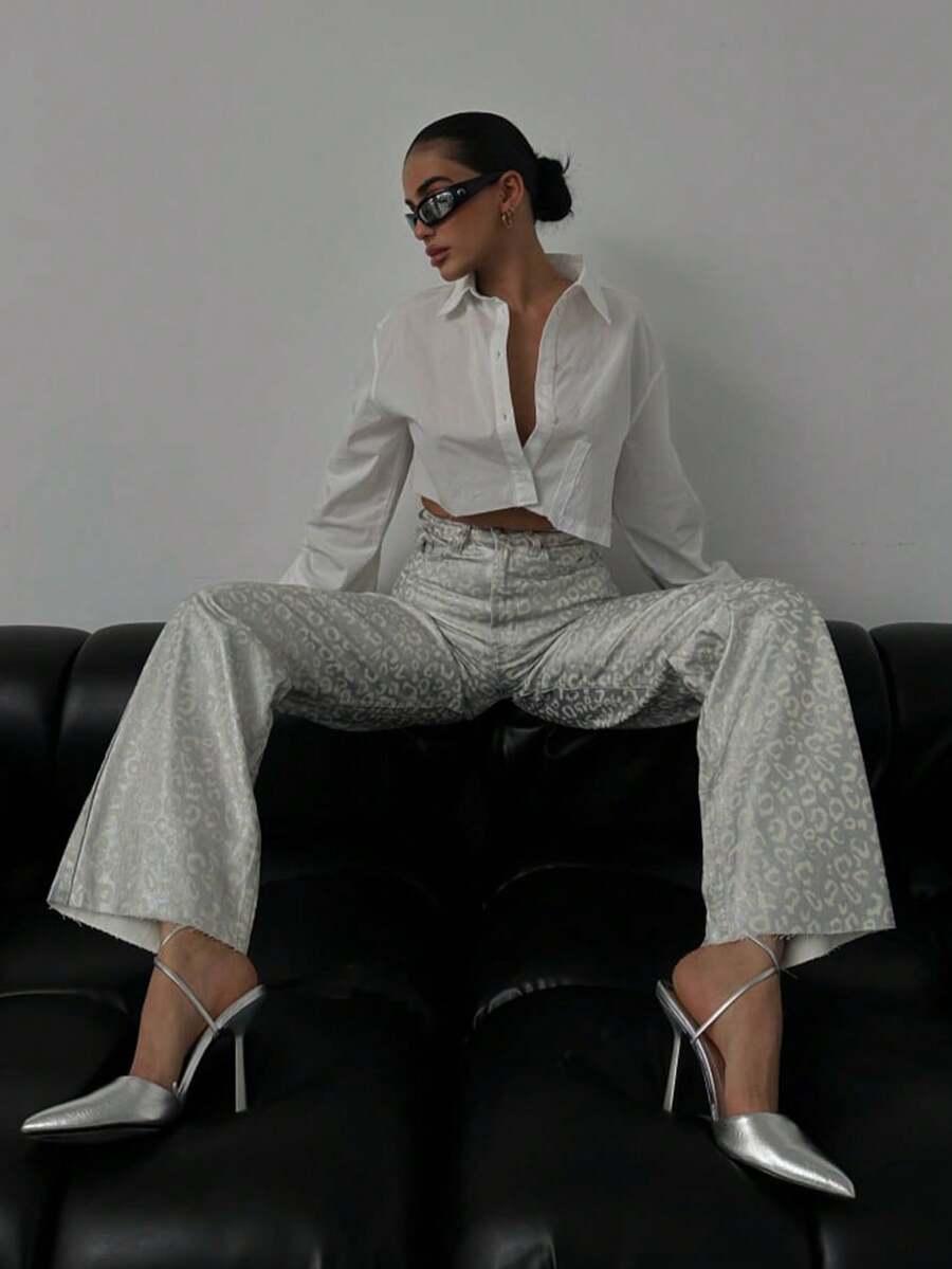 spodnie jeans animal print