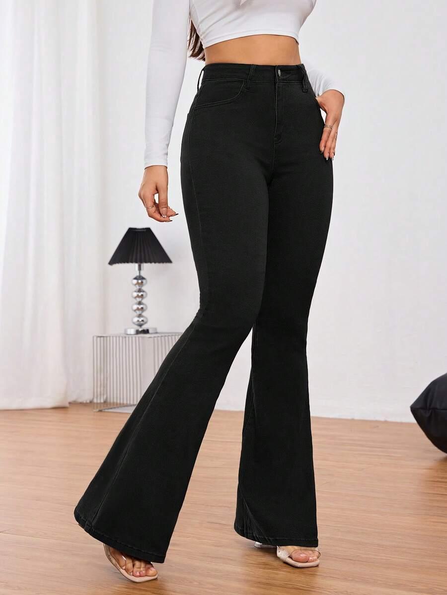 CZARNE SPODNIE JEANS DZWONY