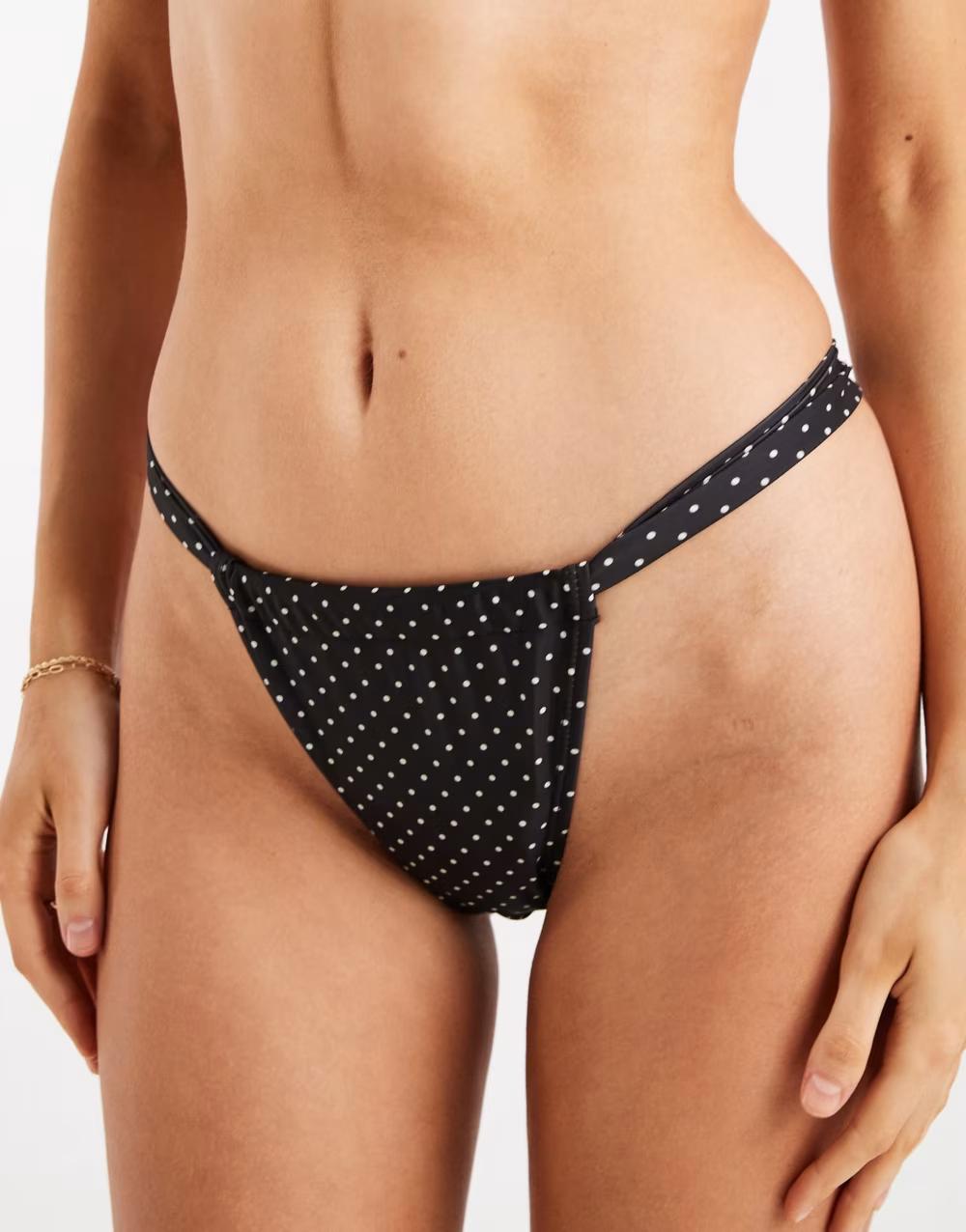 CZARNY DÓŁ OD BIKINI TANGA W GROSZKI