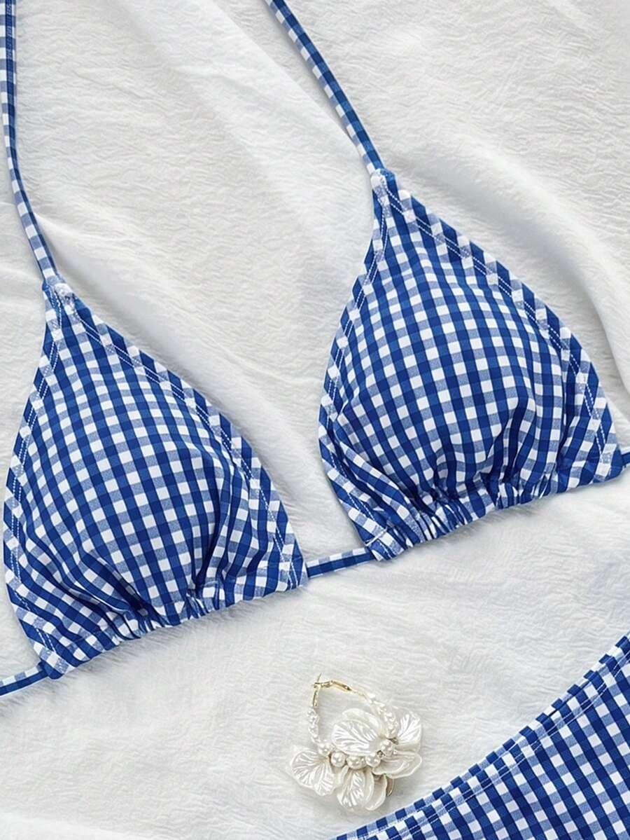 komplet bikini wzór kratka