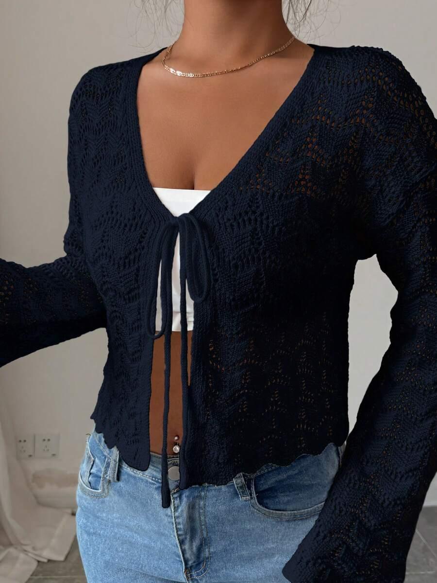 GRANATOWY SWETER WIĄZANIE 