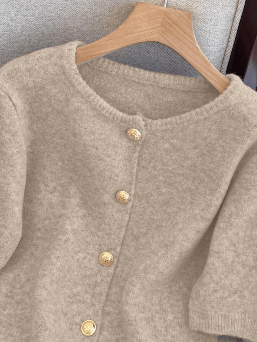 BEŻOWY SWETER Z KRÓTKIM RĘKAWEM