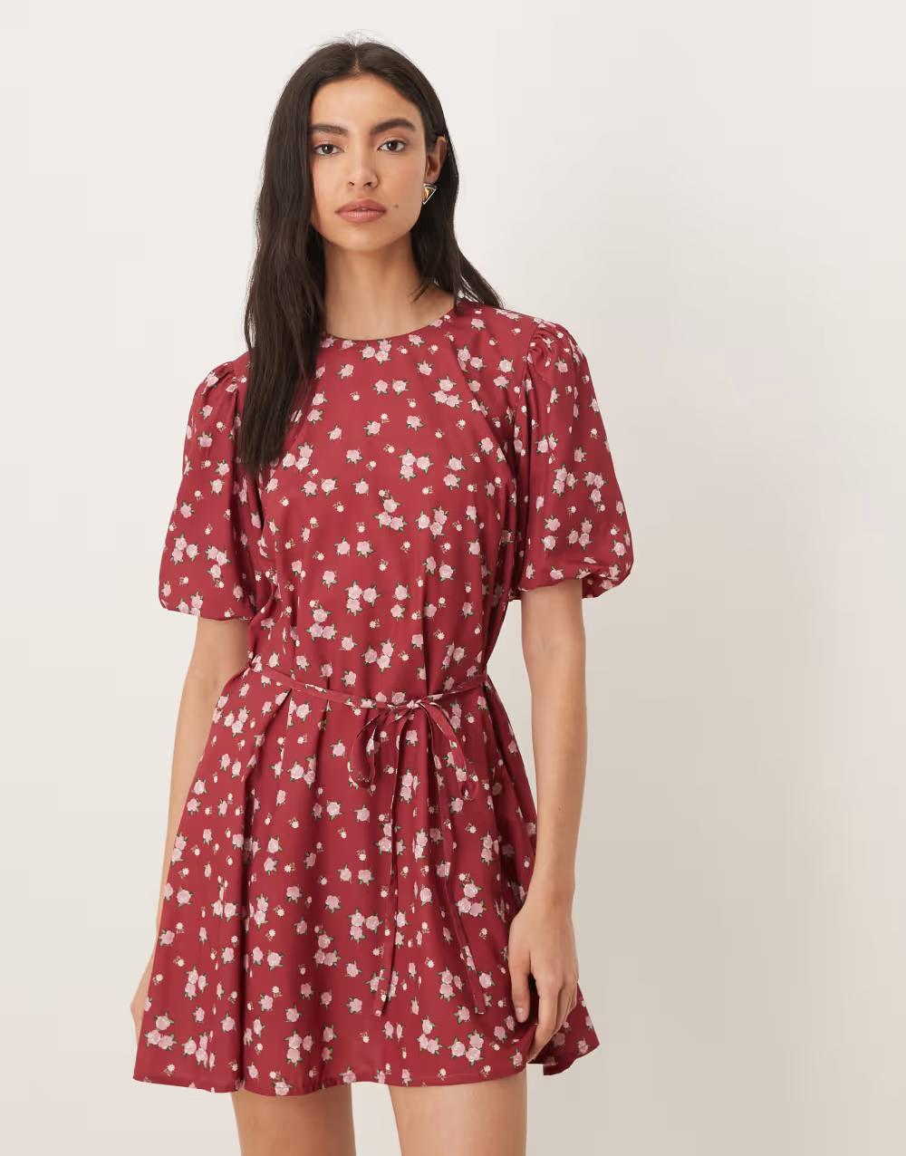 CZERWONA MINI SUKIENKA PRINT KWIATY